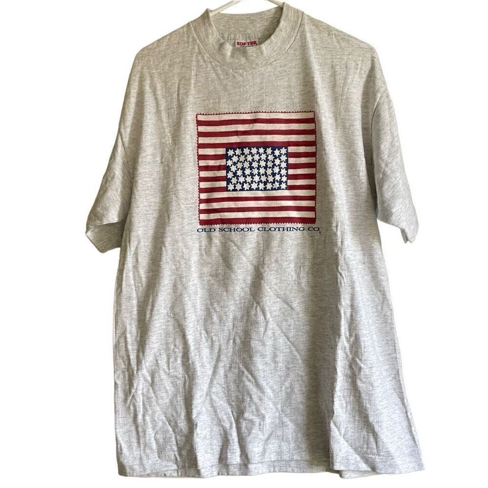 Vtg SofTee TShirt Unisex XL Americana Flag Double Sided Screenprint Made in USA